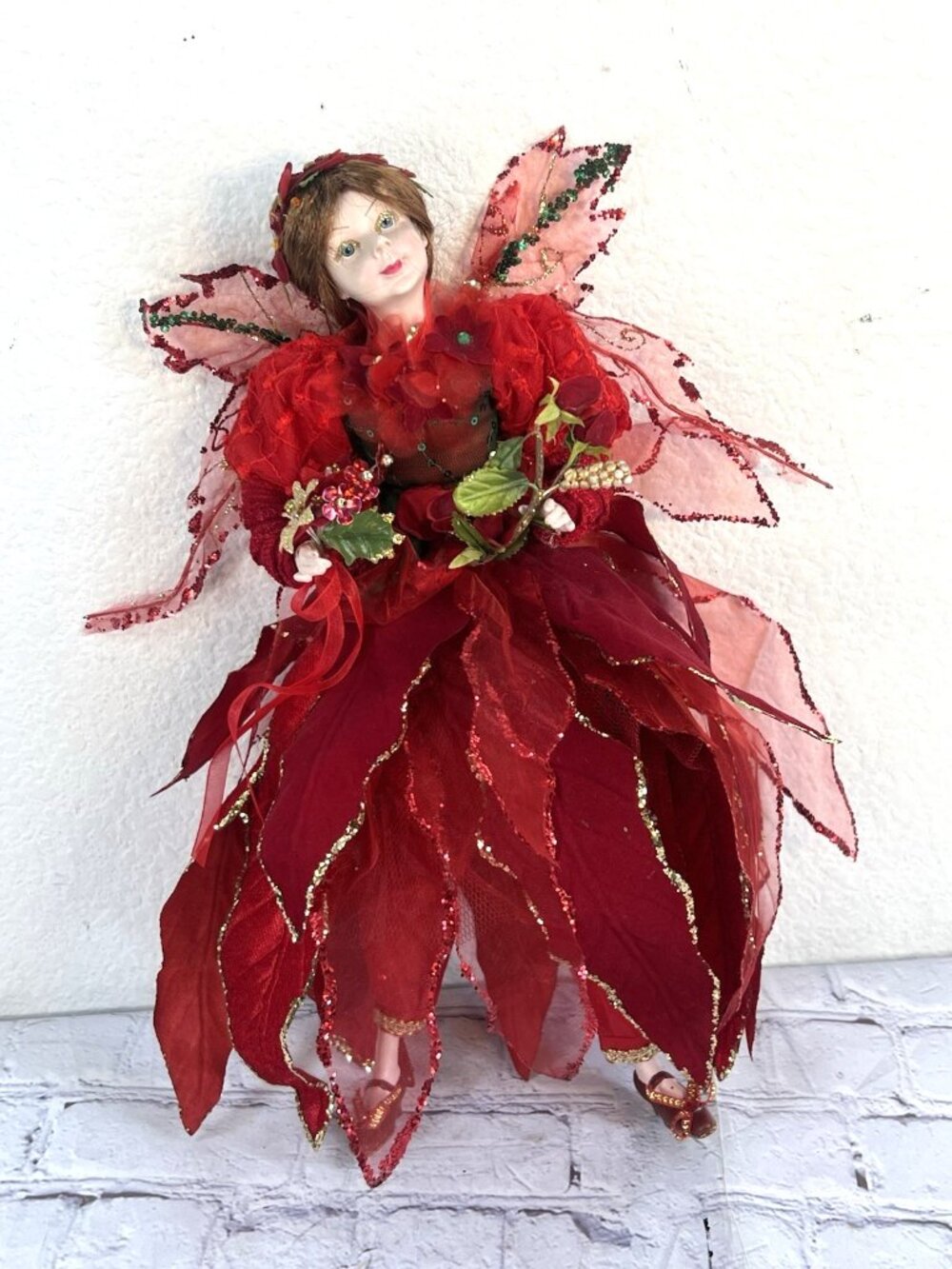 2011 Woodland Forest Fairy Pixie Elf Red Ornament Decoration Christmas Doll 15" - Picture 7 of 8